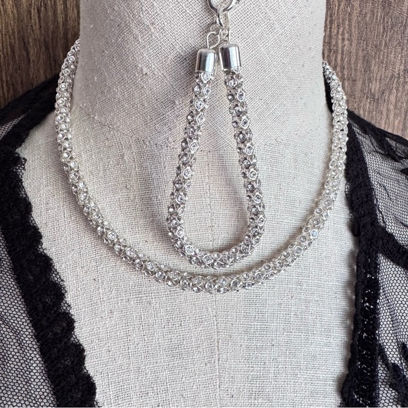 RARE‎ Vintage Swarovski Crystal Mesh Rope Choker Necklace Bracelet Set Signed - Picture 1 of 8
